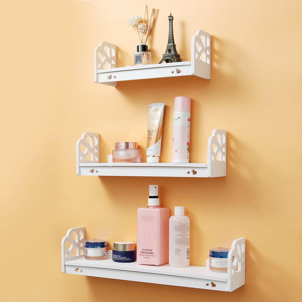 Rynx | Set with 3 Wall Shelves Retro Floating Wall Shelves Modern Display Shelf Plant Holder Bathroom Storage Shelf for Home Office Bedroom Kitchen Bathroom Decor Gifts White