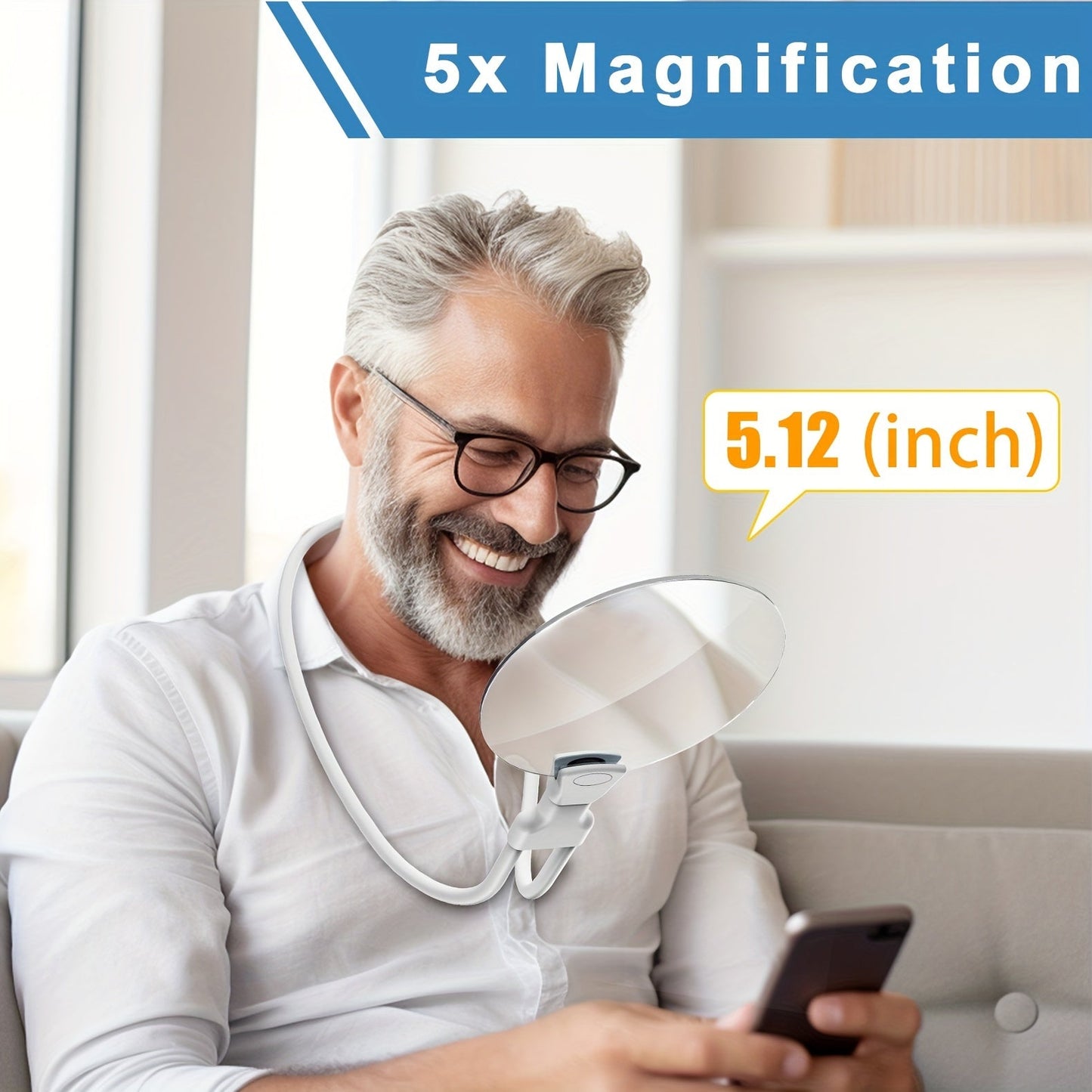 Rynx | 5X Magnifying Glass Pro – Hands-Free Adjustable Neckwear Magnifier for Seniors and Low Vision – Perfect for Reading, Sewing, Crafting, and Inspection