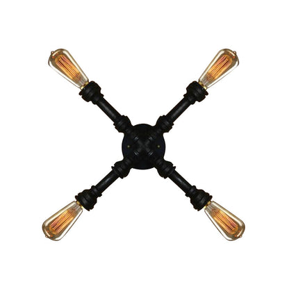 Rynx | 4 bulbs X-shaped wall lighting with water pipe industrial black finish wrought iron wall lamp