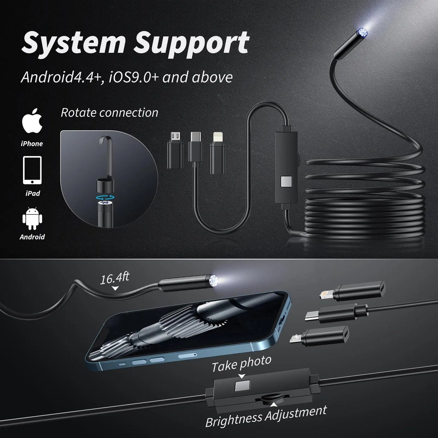 Rynx | HD Inspection Endoscope Camera – Waterproof with Adjustable LED Light