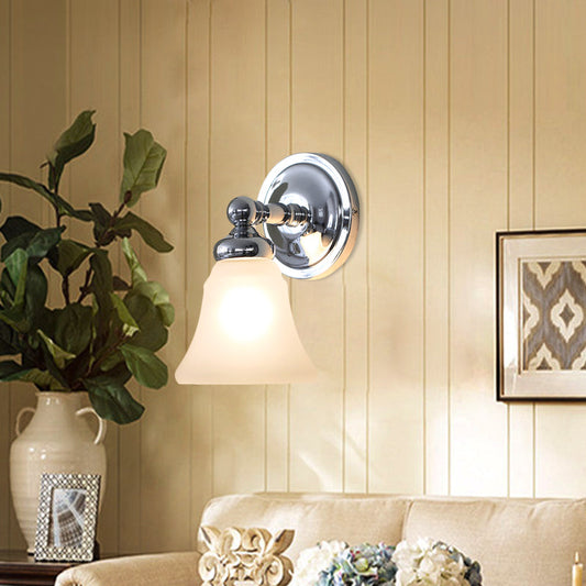 Rynx | 1 Bulb Wall Light Sconce Country Bell White Glass Wall Light Ideas in Silver