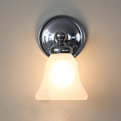 Rynx | 1 Bulb Wall Light Sconce Country Bell White Glass Wall Light Ideas in Silver