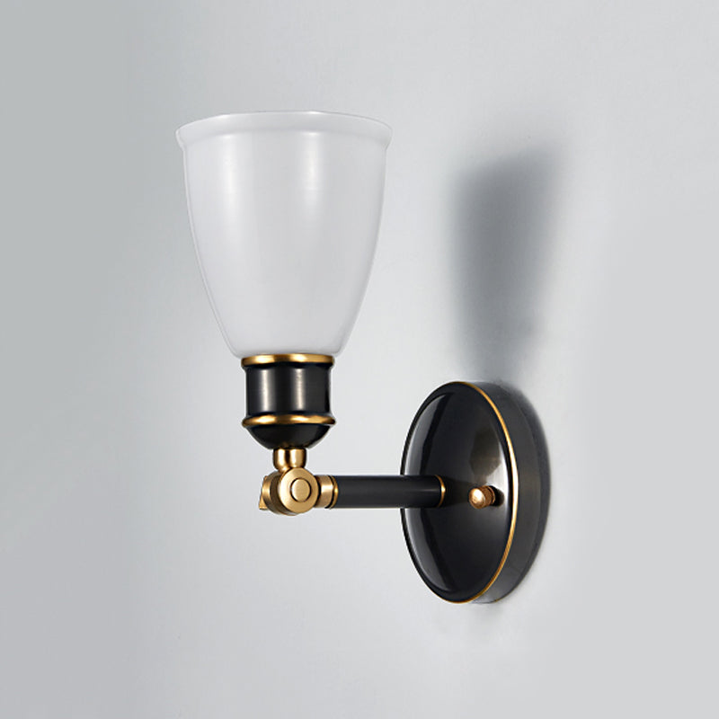 Rynx | Tapered White Glass Wall Light Fixture Rustic 1 Light Bedroom Wall Mount Light in Brass