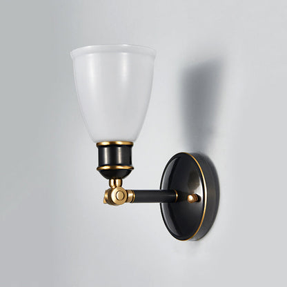 Rynx | Tapered White Glass Wall Light Fixture Rustic 1 Light Bedroom Wall Mount Light in Brass