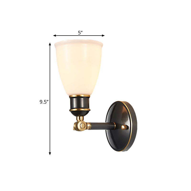 Rynx | Tapered White Glass Wall Light Fixture Rustic 1 Light Bedroom Wall Mount Light in Brass