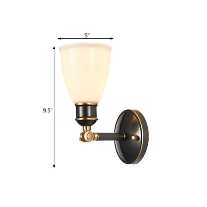Rynx | Tapered White Glass Wall Light Fixture Rustic 1 Light Bedroom Wall Mount Light in Brass