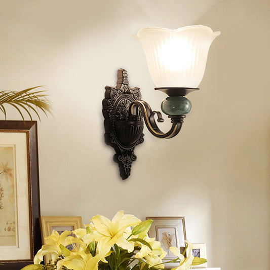 Rynx | Aged Old Bedroom Wall Lighting Classic Style Tempered Glass 1 Head Black Finish Wall Lamp