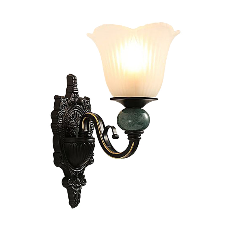 Rynx | Aged Old Bedroom Wall Lighting Classic Style Tempered Glass 1 Head Black Finish Wall Lamp