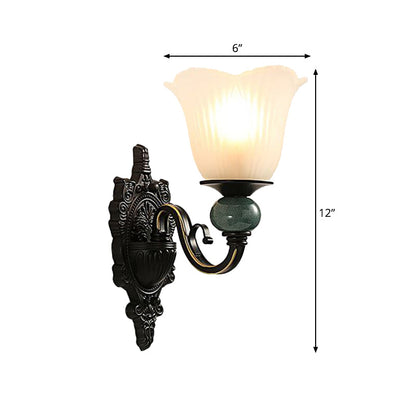Rynx | Aged Old Bedroom Wall Lighting Classic Style Tempered Glass 1 Head Black Finish Wall Lamp