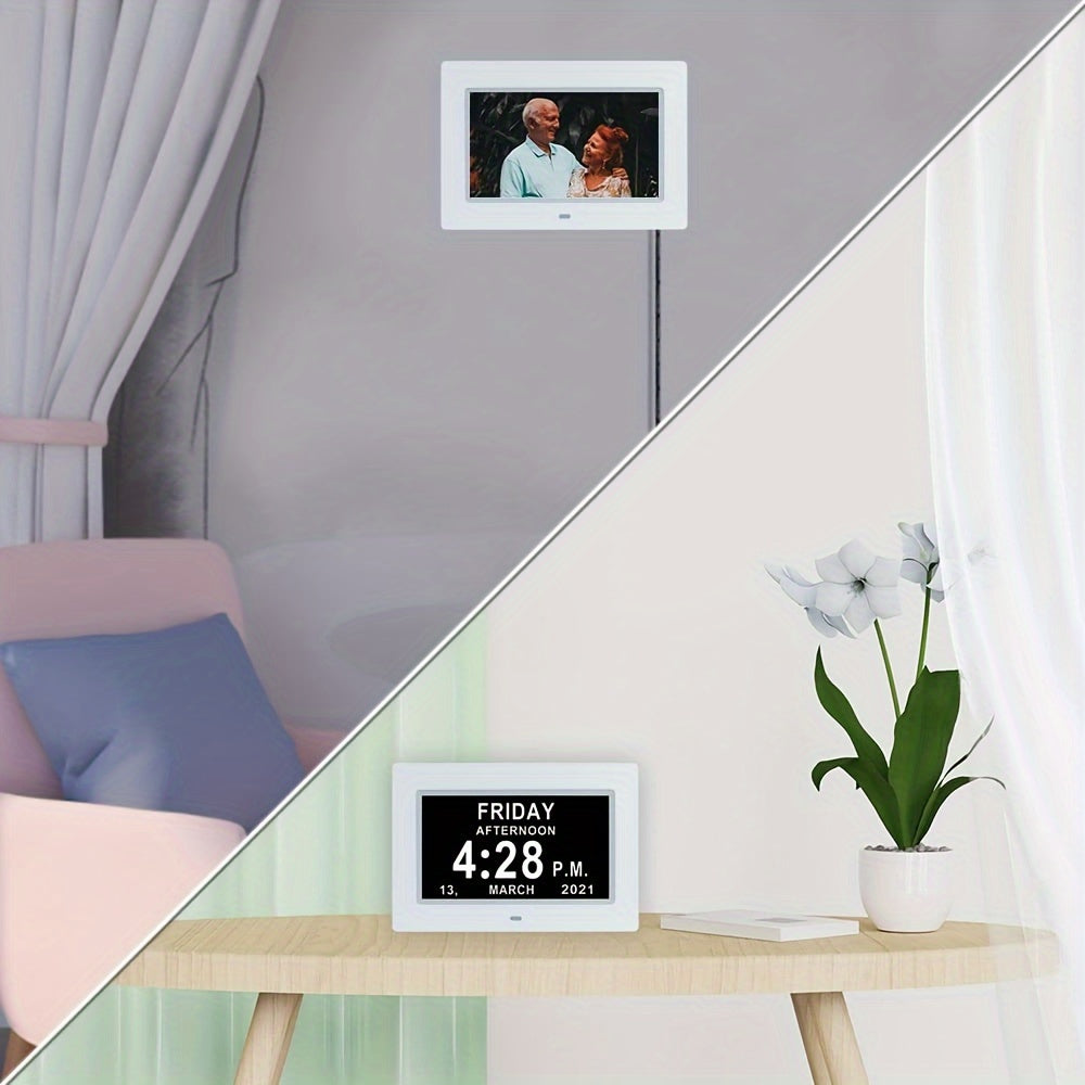 Rynx | 7-Inch Digital Clock for Seniors - Day & Date Display, Customizable Alarms, Medicine Reminders, 3 Modes, Large Font, Ideal for Elderly and Dementia Patients, Black