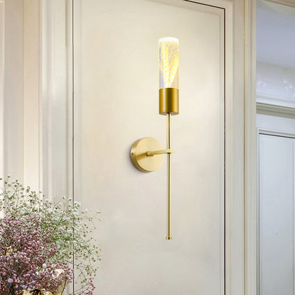 Rynx | LED Wall Lighting Ideas Traditional Pencil Arm Metal Wall Lamp in Brass with Wheat Ear Deco