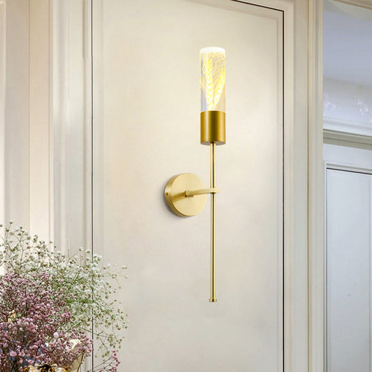 Rynx | LED Wall Lighting Ideas Traditional Pencil Arm Metal Wall Lamp in Brass with Wheat Ear Deco