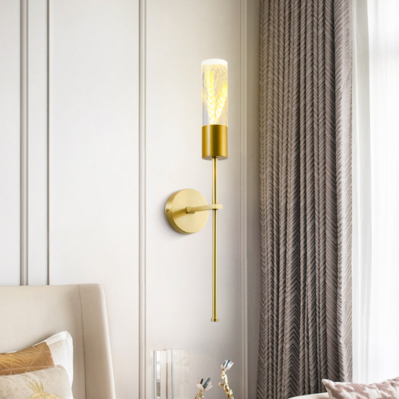 Rynx | LED Wall Lighting Ideas Traditional Pencil Arm Metal Wall Lamp in Brass with Wheat Ear Deco