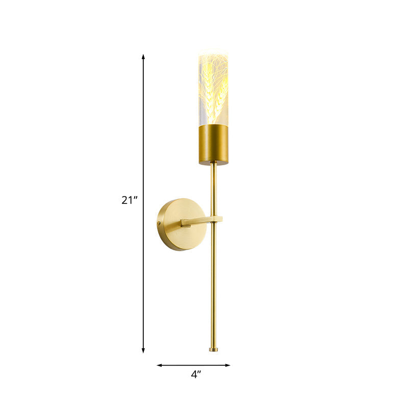 Rynx | LED Wall Lighting Ideas Traditional Pencil Arm Metal Wall Lamp in Brass with Wheat Ear Deco