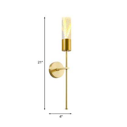 Rynx | LED Wall Lighting Ideas Traditional Pencil Arm Metal Wall Lamp in Brass with Wheat Ear Deco