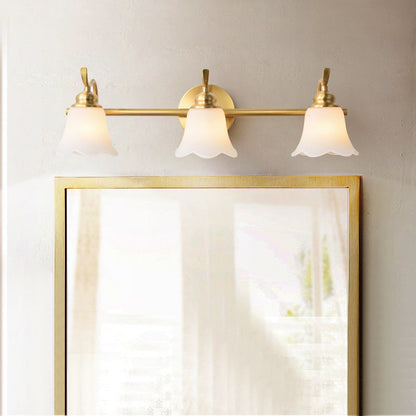 Rynx | 2/3 Lamps Vanity Wall Light Traditional Bathroom Wall Sconces Lamp with Flower Cream Glass Shade in Brass
