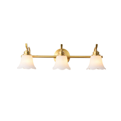 Rynx | 2/3 Lamps Vanity Wall Light Traditional Bathroom Wall Sconces Lamp with Flower Cream Glass Shade in Brass