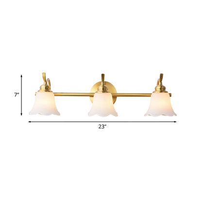 Rynx | 2/3 Lamps Vanity Wall Light Traditional Bathroom Wall Sconces Lamp with Flower Cream Glass Shade in Brass