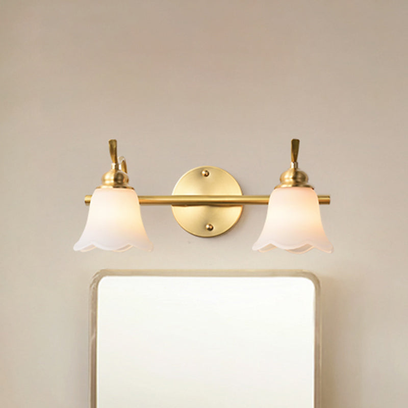 Rynx | 2/3 Lamps Vanity Wall Light Traditional Bathroom Wall Sconces Lamp with Flower Cream Glass Shade in Brass