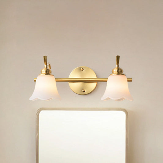 Rynx | 2/3 Lamps Vanity Wall Light Traditional Bathroom Wall Sconces Lamp with Flower Cream Glass Shade in Brass