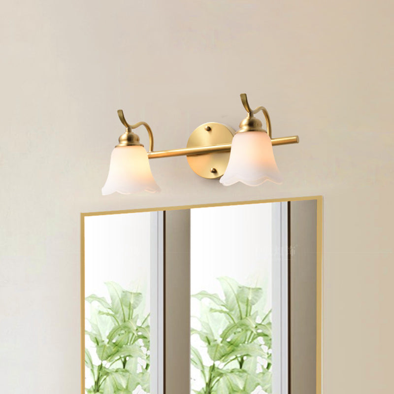Rynx | 2/3 Lamps Vanity Wall Light Traditional Bathroom Wall Sconces Lamp with Flower Cream Glass Shade in Brass