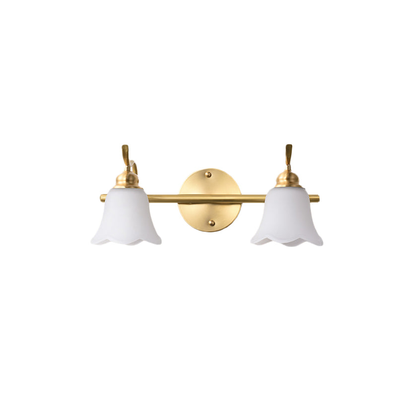 Rynx | 2/3 Lamps Vanity Wall Light Traditional Bathroom Wall Sconces Lamp with Flower Cream Glass Shade in Brass
