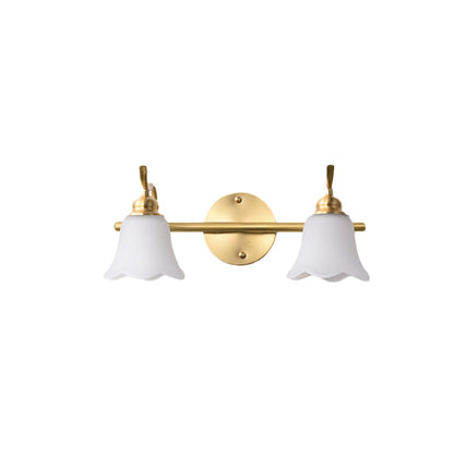 Rynx | 2/3 Lamps Vanity Wall Light Traditional Bathroom Wall Sconces Lamp with Flower Cream Glass Shade in Brass