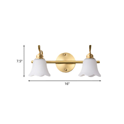 Rynx | 2/3 Lamps Vanity Wall Light Traditional Bathroom Wall Sconces Lamp with Flower Cream Glass Shade in Brass