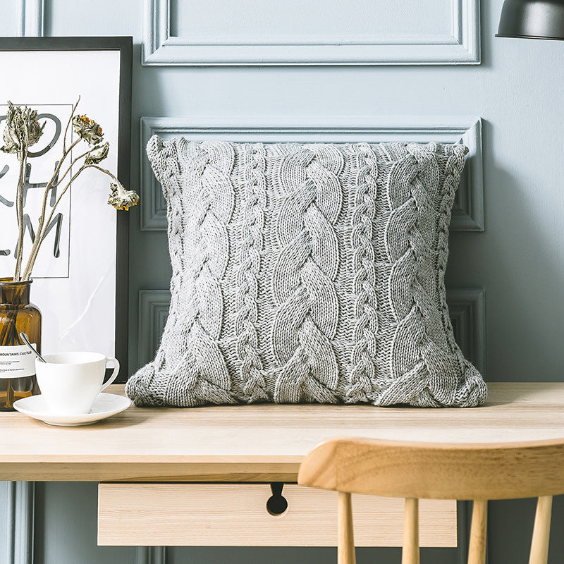 Rynx | Elegant Gray Knitted Pattern Decorative Pillowcase