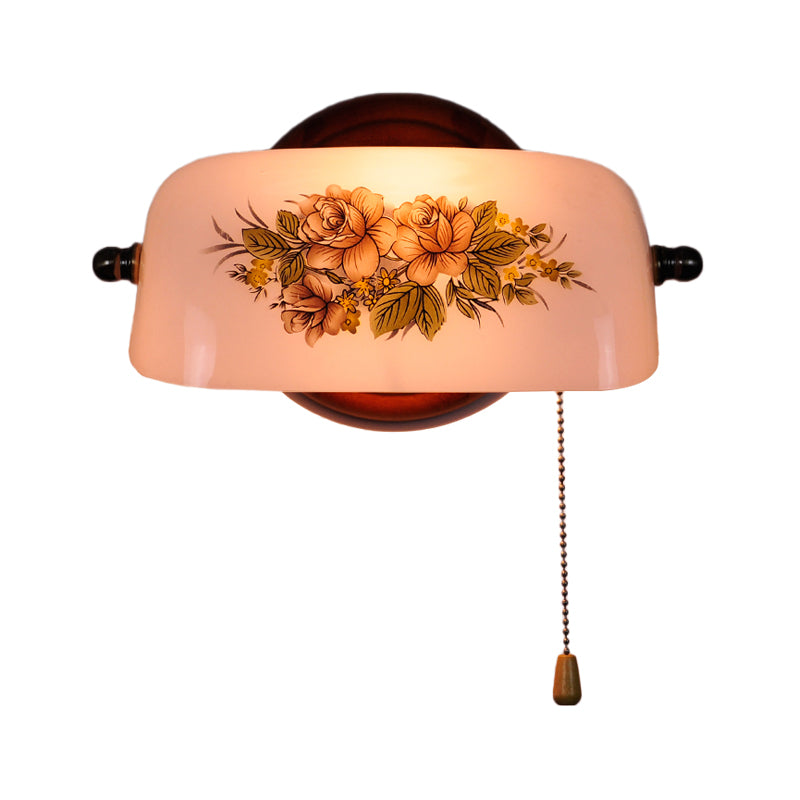 Rynx | 1 head flower pattern shaded wall lamp American garden white glass wall light with pull chain