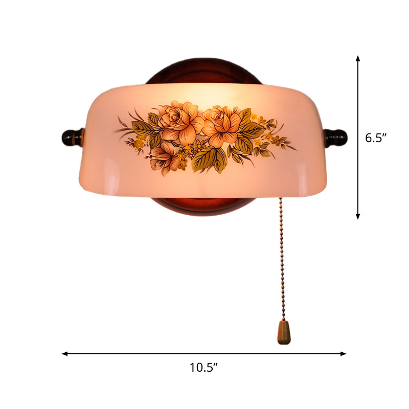 Rynx | 1 head flower pattern shaded wall lamp American garden white glass wall light with pull chain