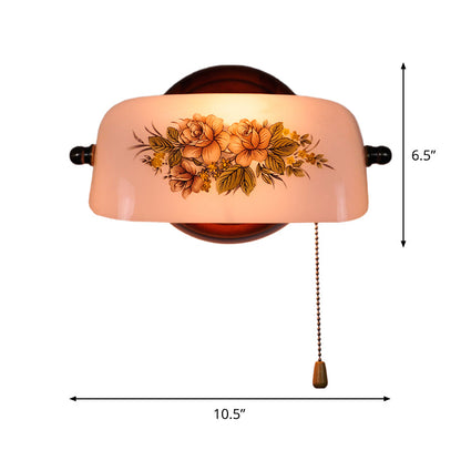 Rynx | 1 head flower pattern shaded wall lamp American garden white glass wall light with pull chain