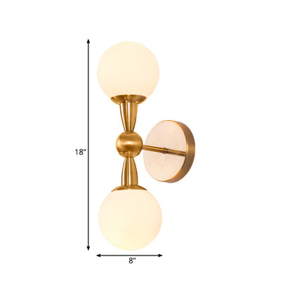Rynx | Mid Century 1/2-Bulb Wall Lighting Ideas Brass Orb-shaped Wall Mount Light with Opal Glass Lampshade
