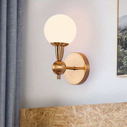 Rynx | Mid Century 1/2-Bulb Wall Lighting Ideas Brass Orb-shaped Wall Mount Light with Opal Glass Lampshade