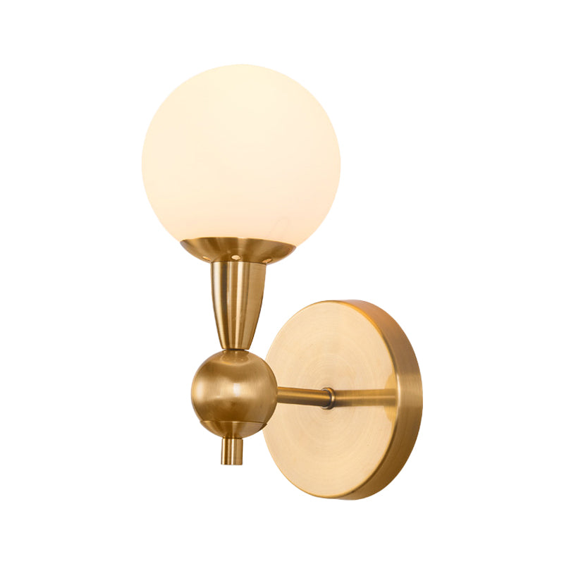Rynx | Mid Century 1/2-Bulb Wall Lighting Ideas Brass Orb-shaped Wall Mount Light with Opal Glass Lampshade
