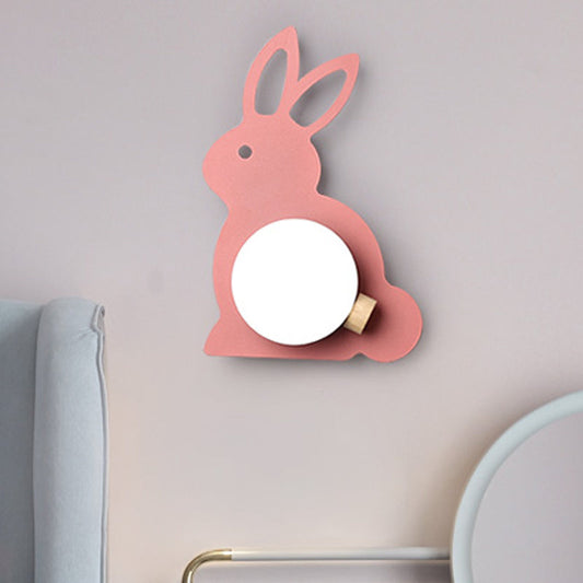 Rynx | Rabbit Flush Mount Wall Lamp Cartoon Iron 1 Lamp Pink/Blue Wall Mount Light with Ball Lampshade