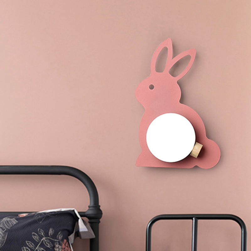 Rynx | Rabbit Flush Mount Wall Lamp Cartoon Iron 1 Lamp Pink/Blue Wall Mount Light with Ball Lampshade