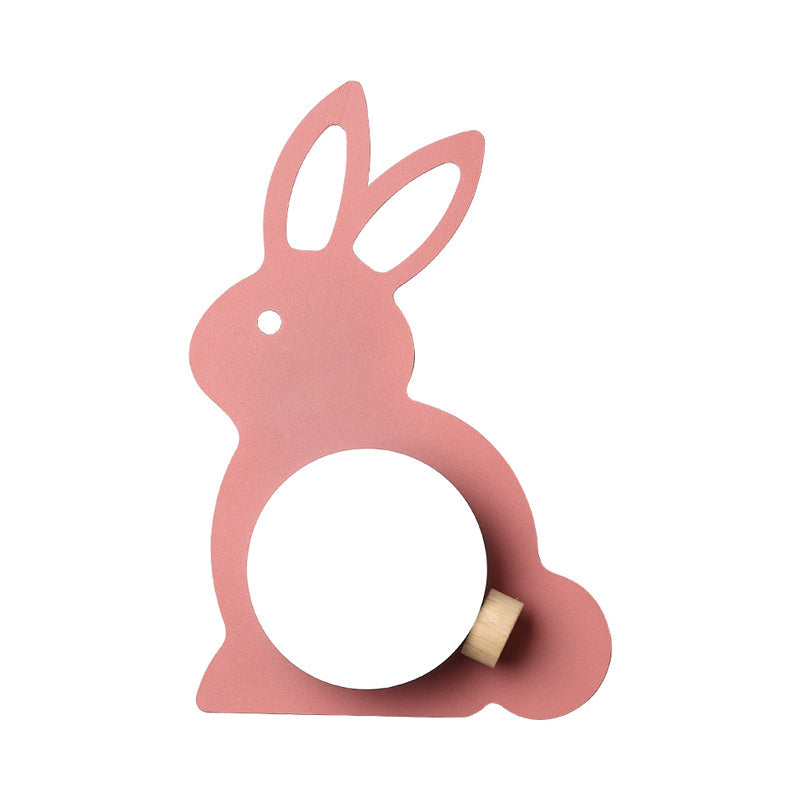 Rynx | Rabbit Flush Mount Wall Lamp Cartoon Iron 1 Lamp Pink/Blue Wall Mount Light with Ball Lampshade