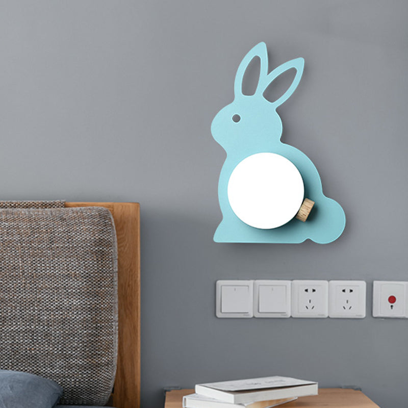 Rynx | Rabbit Flush Mount Wall Lamp Cartoon Iron 1 Lamp Pink/Blue Wall Mount Light with Ball Lampshade