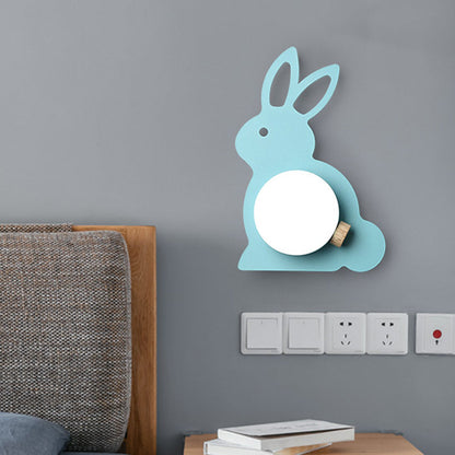 Rynx | Rabbit Flush Mount Wall Lamp Cartoon Iron 1 Lamp Pink/Blue Wall Mount Light with Ball Lampshade
