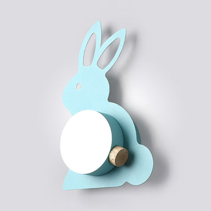 Rynx | Rabbit Flush Mount Wall Lamp Cartoon Iron 1 Lamp Pink/Blue Wall Mount Light with Ball Lampshade