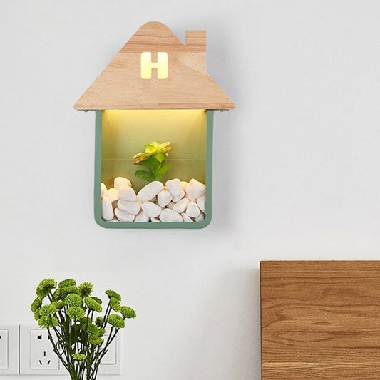 Rynx | Cabin Bedside Flush Mount Nordic Wooden LED Wall Lamp with Shelf in Gray/White/Green