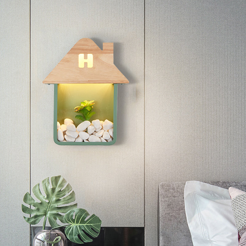 Rynx | Cabin Bedside Flush Mount Nordic Wooden LED Wall Lamp with Shelf in Gray/White/Green