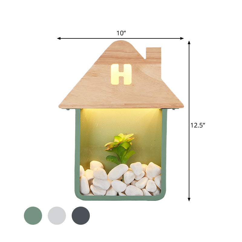 Rynx | Cabin Bedside Flush Mount Nordic Wooden LED Wall Lamp with Shelf in Gray/White/Green