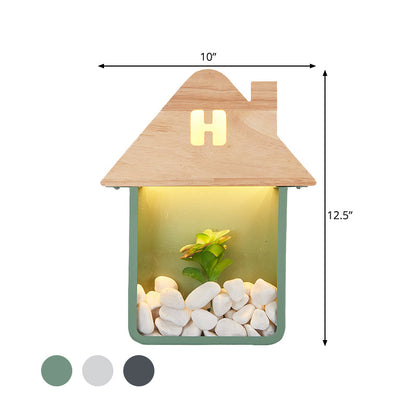 Rynx | Cabin Bedside Flush Mount Nordic Wooden LED Wall Lamp with Shelf in Gray/White/Green