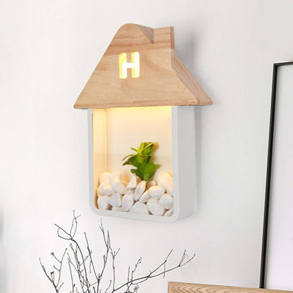 Rynx | Cabin Bedside Flush Mount Nordic Wooden LED Wall Lamp with Shelf in Gray/White/Green