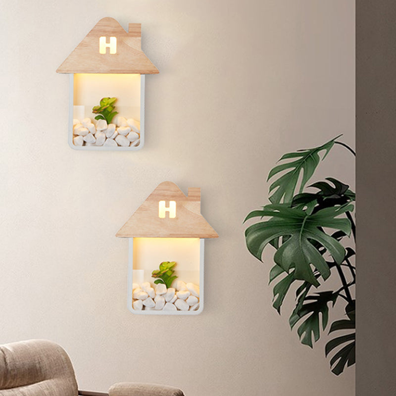 Rynx | Cabin Bedside Flush Mount Nordic Wooden LED Wall Lamp with Shelf in Gray/White/Green