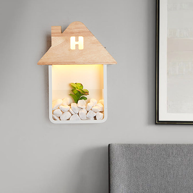 Rynx | Cabin Bedside Flush Mount Nordic Wooden LED Wall Lamp with Shelf in Gray/White/Green