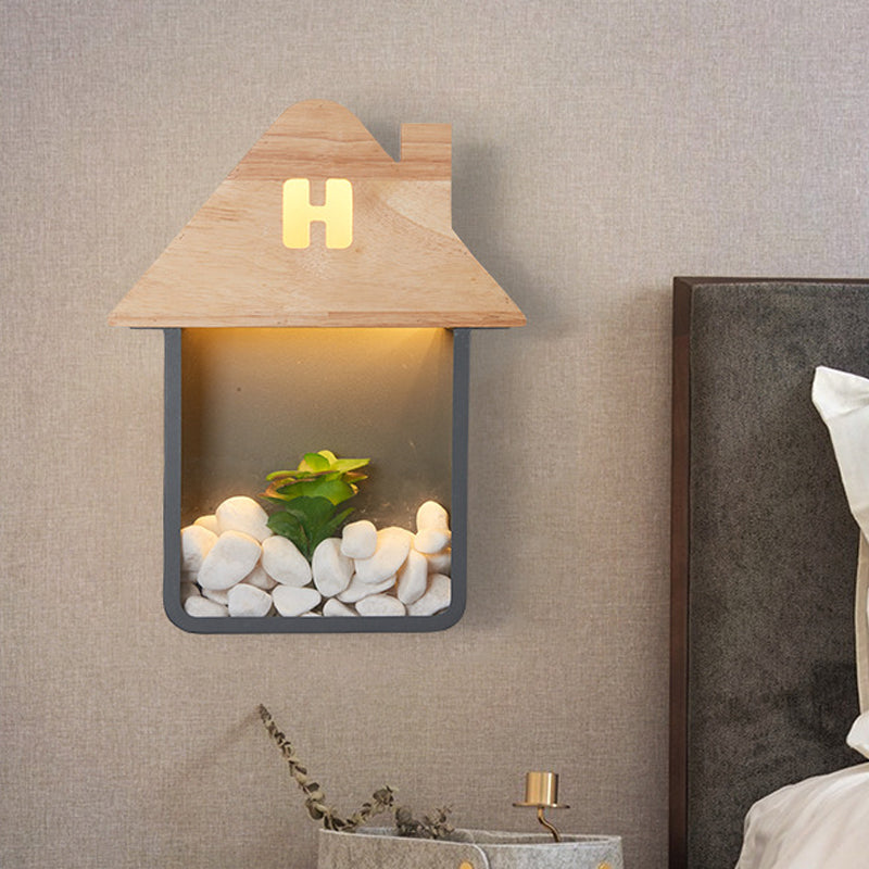 Rynx | Cabin Bedside Flush Mount Nordic Wooden LED Wall Lamp with Shelf in Gray/White/Green