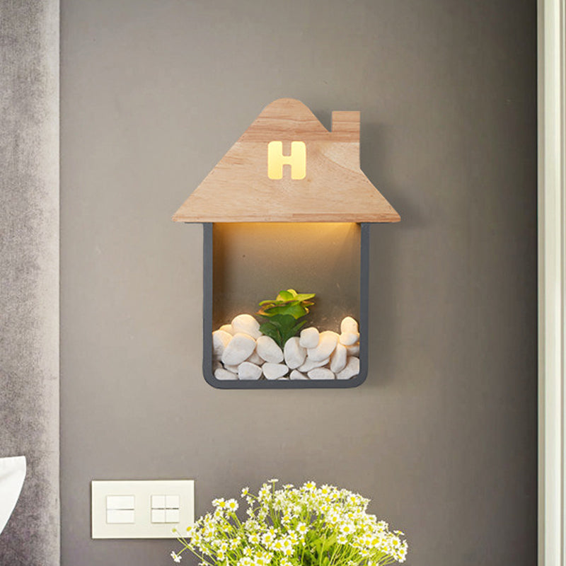 Rynx | Cabin Bedside Flush Mount Nordic Wooden LED Wall Lamp with Shelf in Gray/White/Green